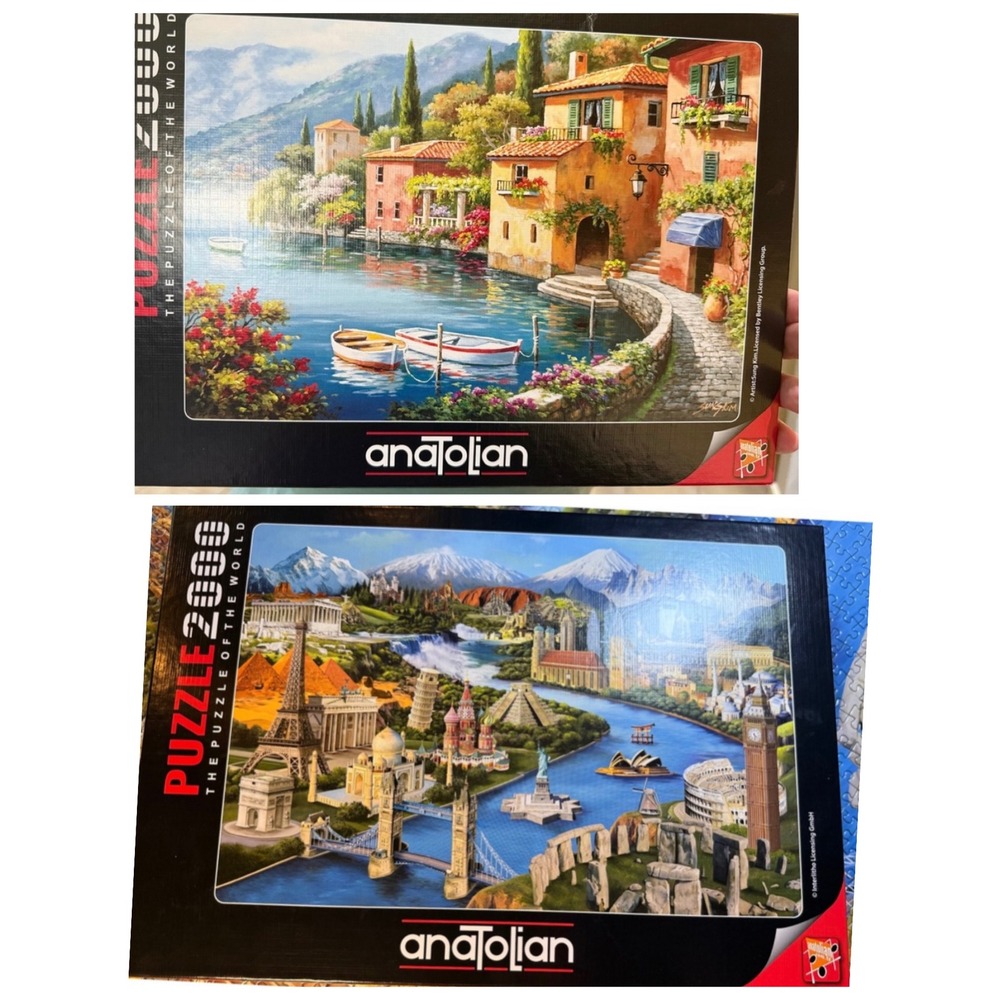Anatolian 2/2000 piece Puzzles the World and Italian Village all intact